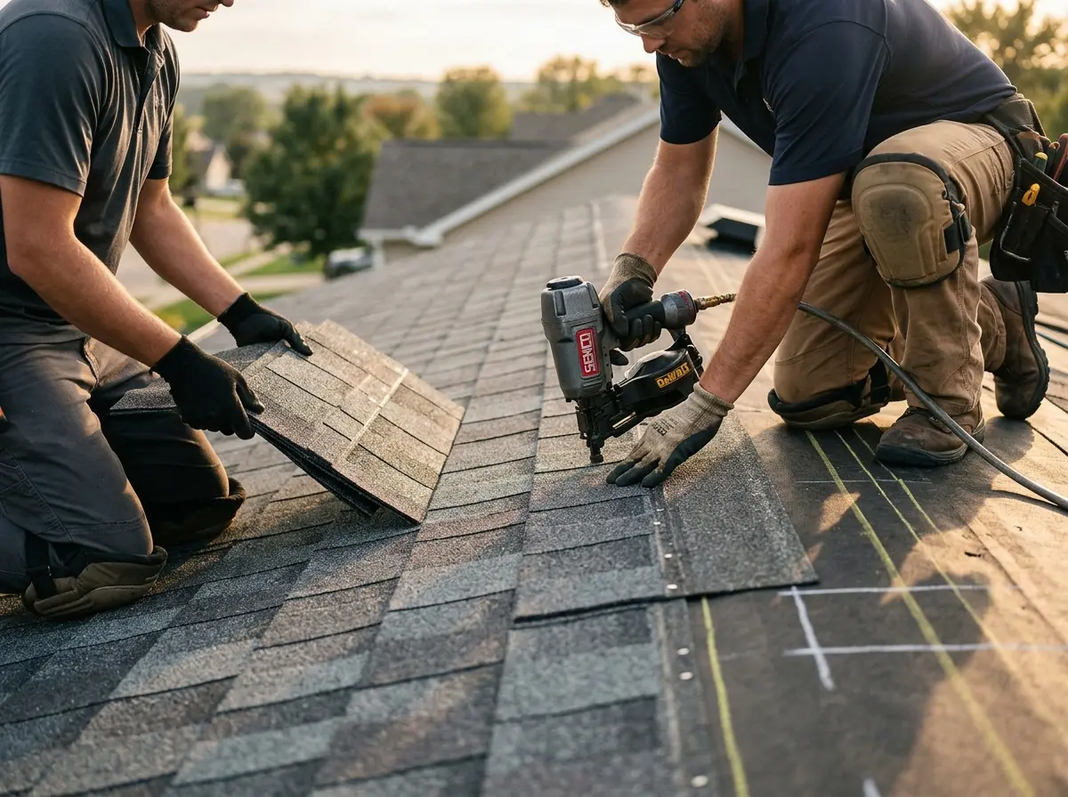 Professional roofer working on a residential roof in Rockledge